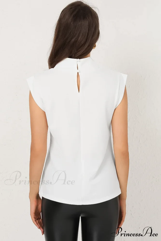 White Mock Sleeveless Solid Neck Top - Image 5