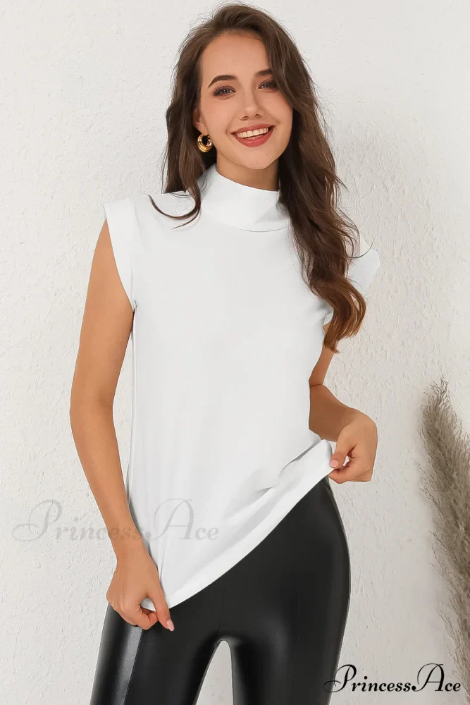 White Mock Sleeveless Solid Neck Top - Image 6