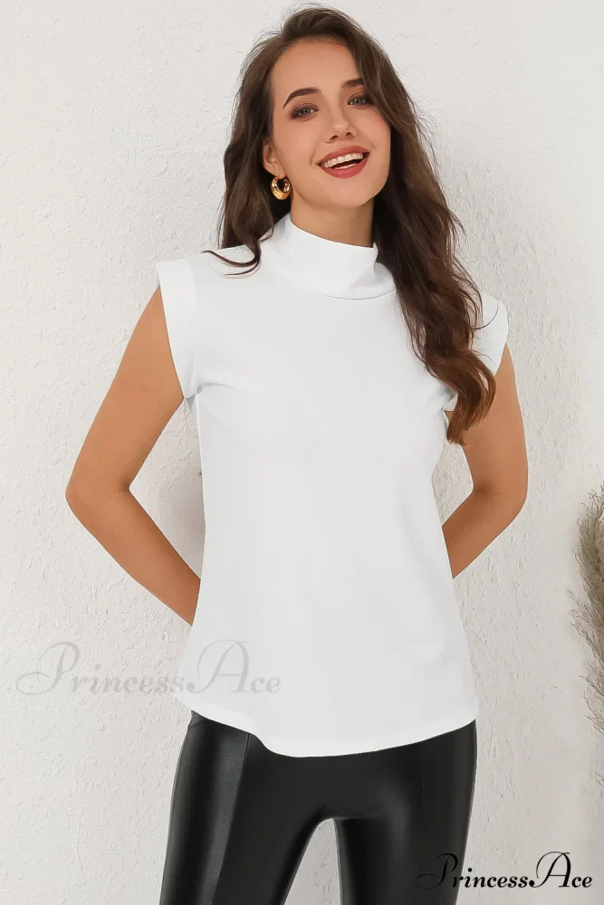 White Mock Sleeveless Solid Neck Top - Image 7