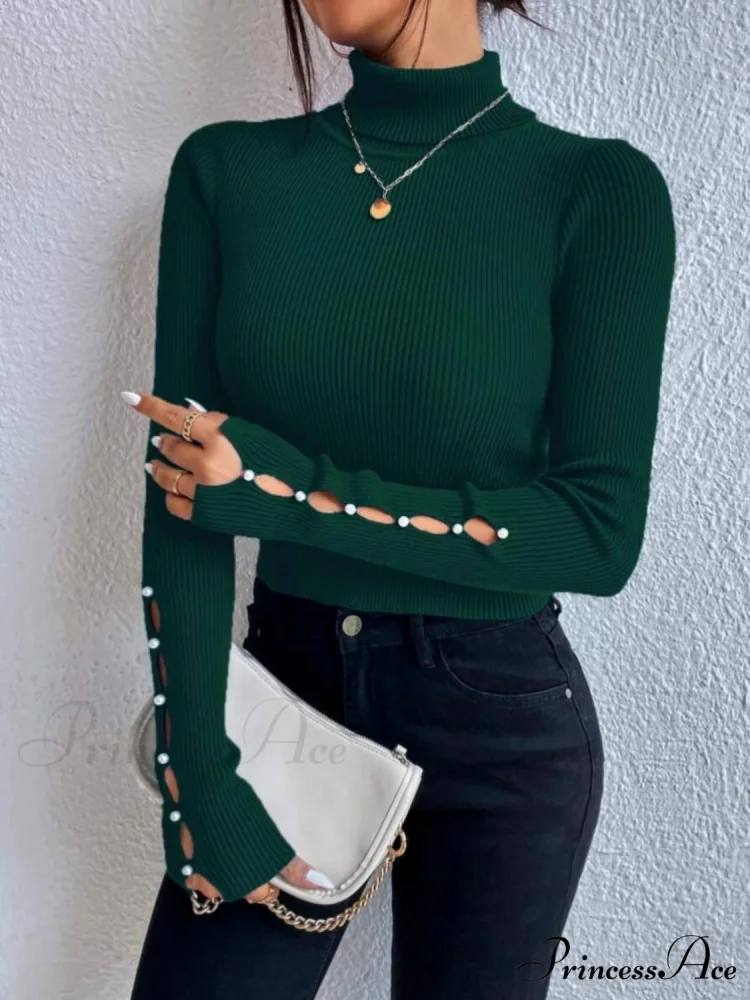 Long Top Rib-Knit with Turtleneck Arm Cutout - Image 2