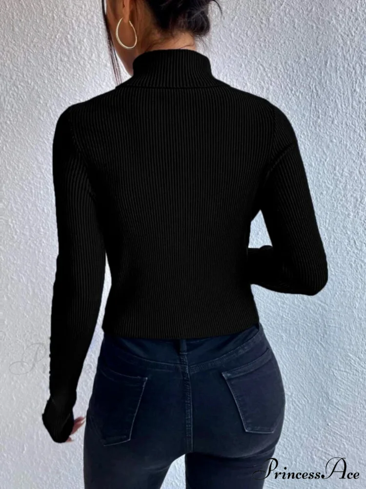 Long Top Rib-Knit with Turtleneck Arm Cutout - Image 3