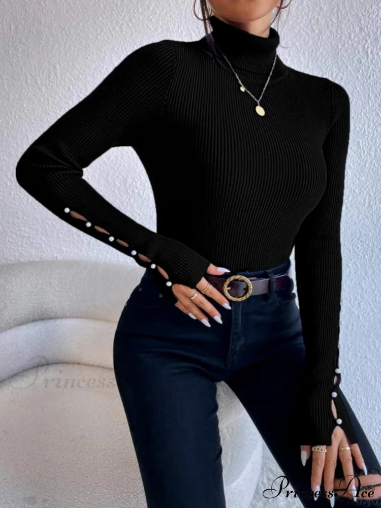 Long Top Rib-Knit with Turtleneck Arm Cutout - Image 4