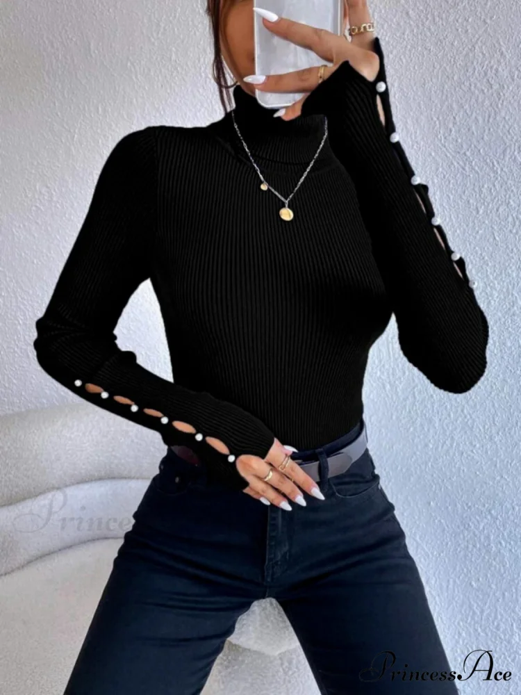 Long Top Rib-Knit with Turtleneck Arm Cutout - Image 5