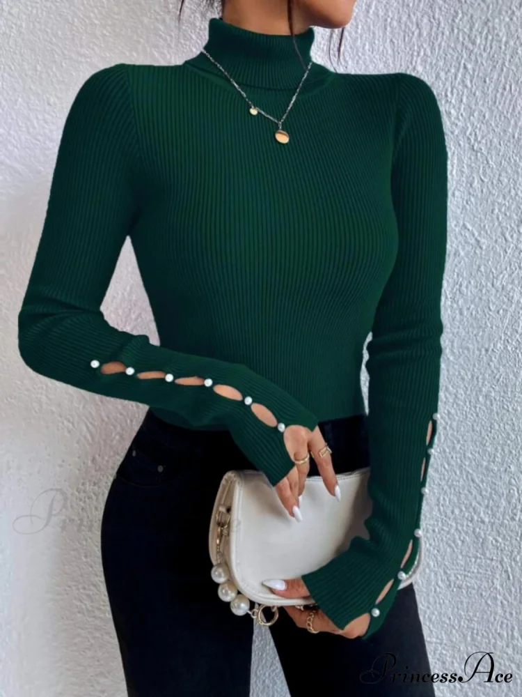 Long Top Rib-Knit with Turtleneck Arm Cutout - Image 6