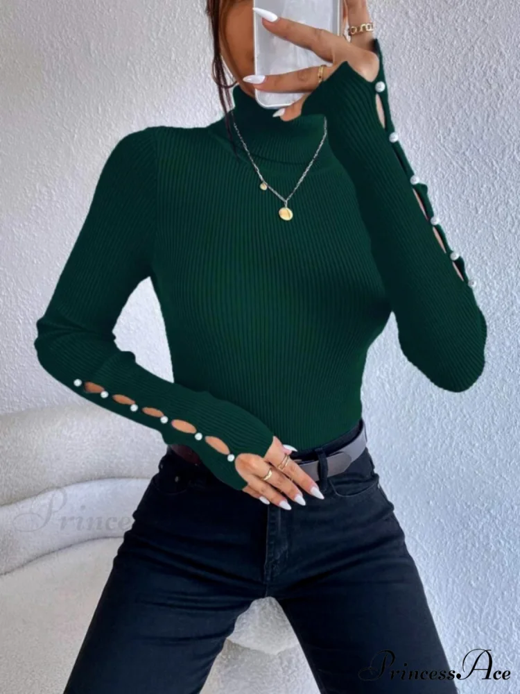 Long Top Rib-Knit with Turtleneck Arm Cutout - Image 7