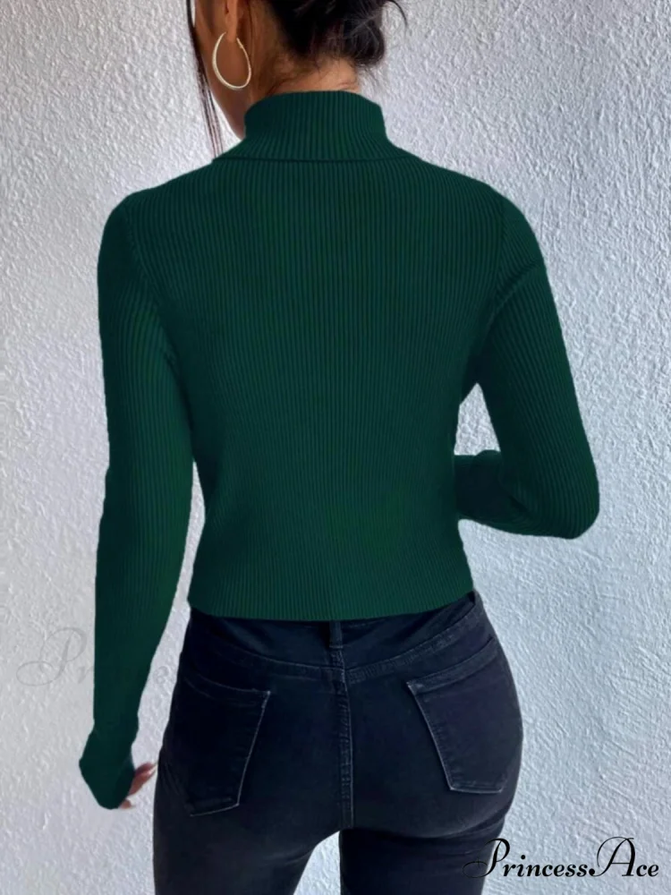 Long Top Rib-Knit with Turtleneck Arm Cutout - Image 8