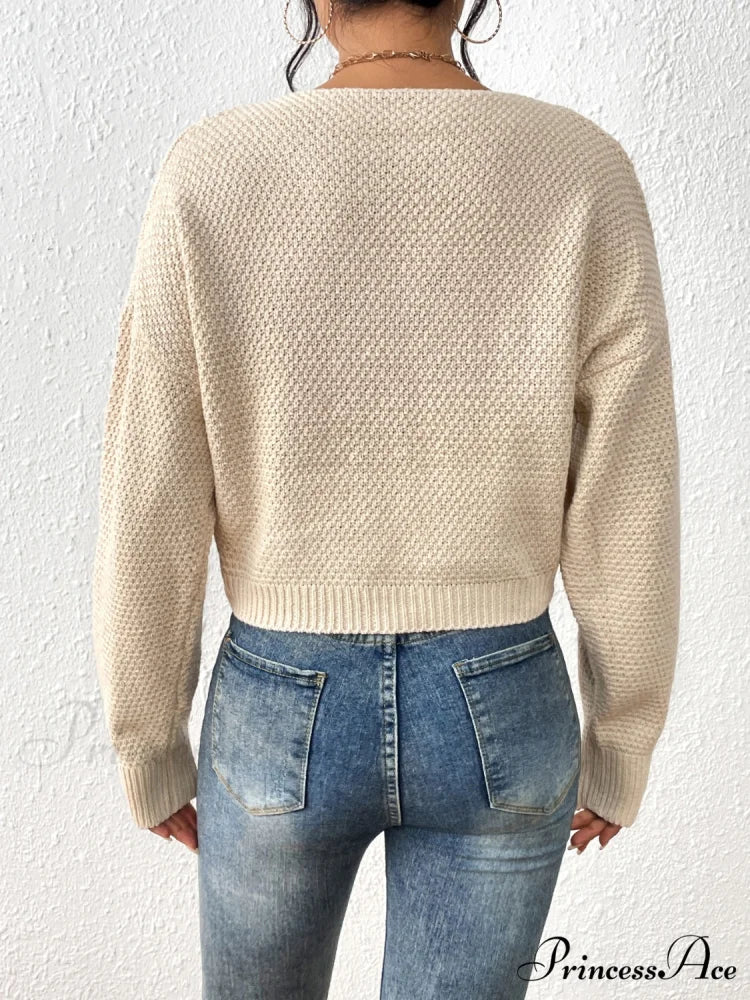 Slit Drop Shoulder Cable-Knit Sweater - Image 2