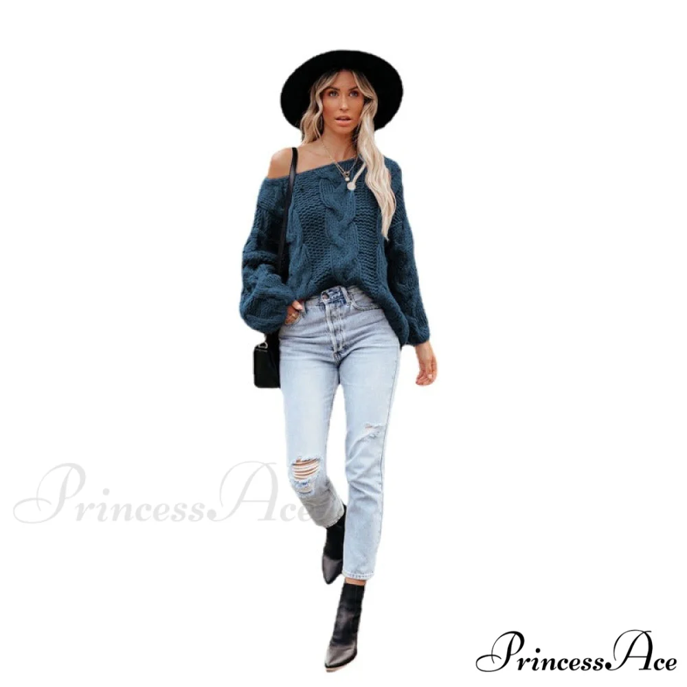 sweater style neck and knitted European Women's loose - round - American pullover - Image 4