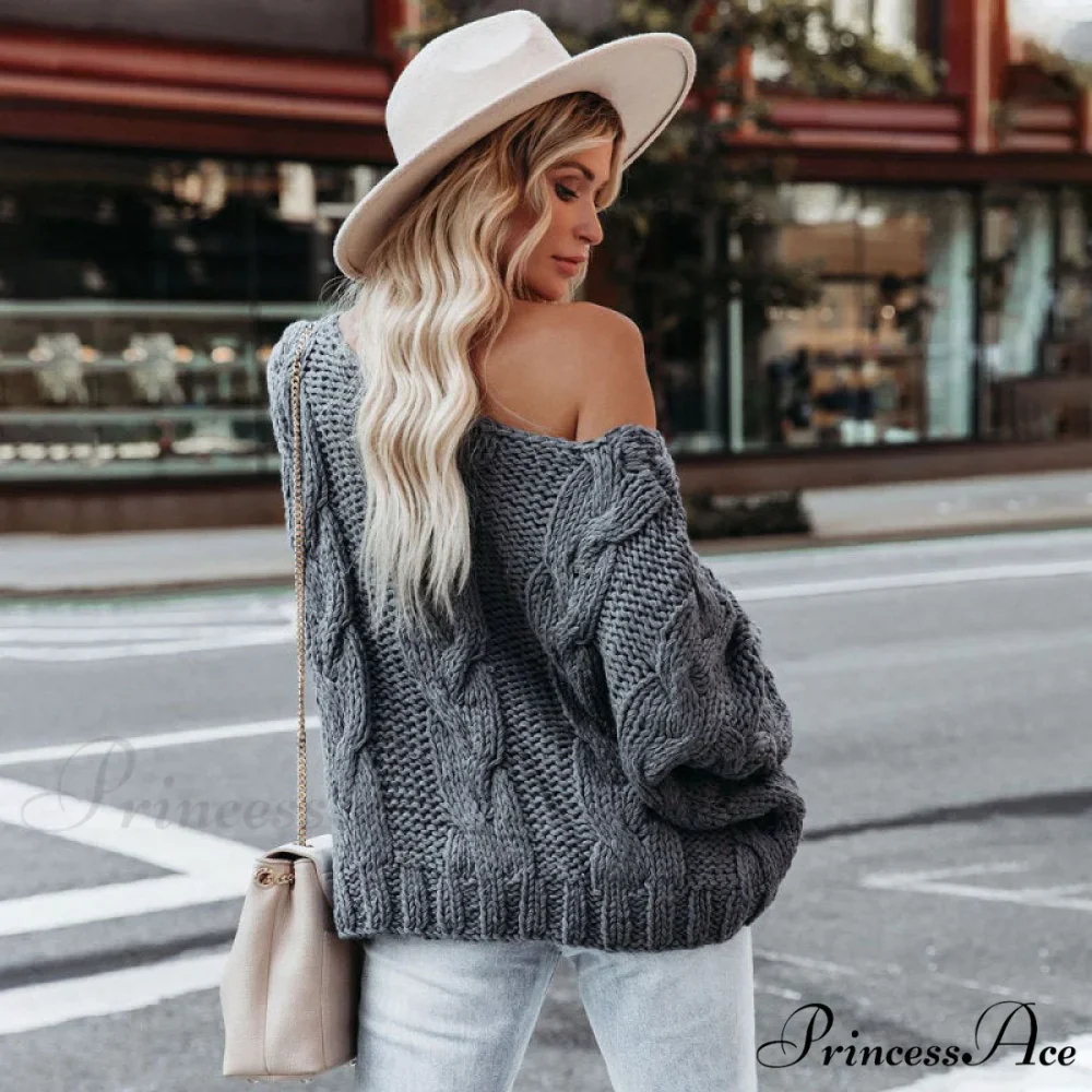 sweater style neck and knitted European Women's loose - round - American pullover - Image 5