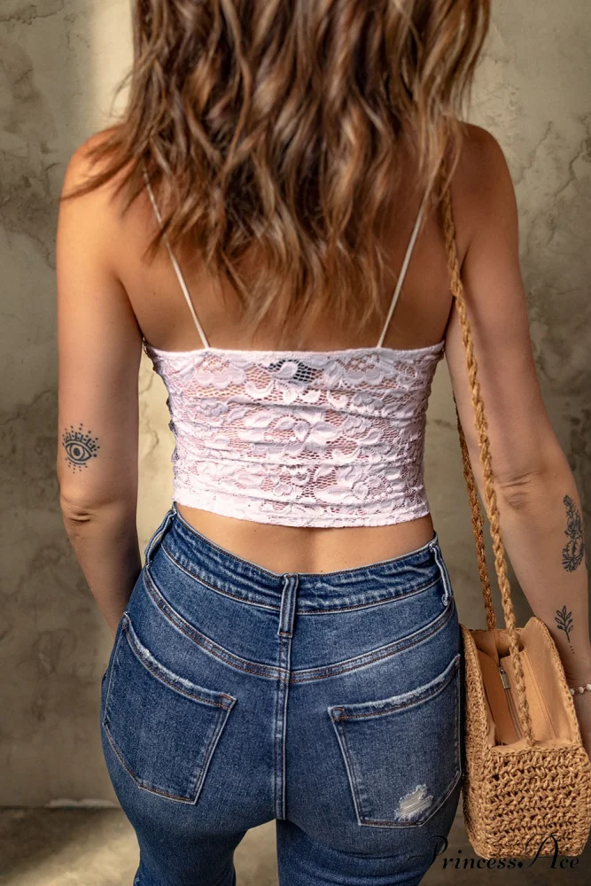 White Spaghetti with Cropped Lace Bralette Straps - Image 2