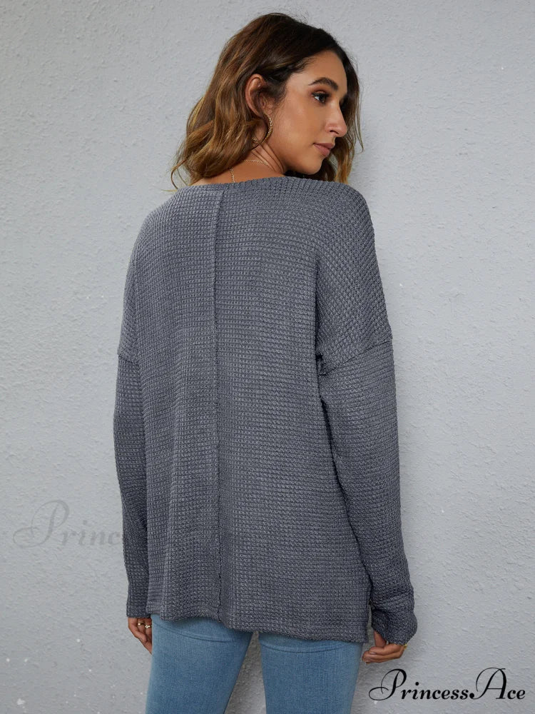 High-Low with Top Dropped Waffle-Knit Shoulder - Image 2