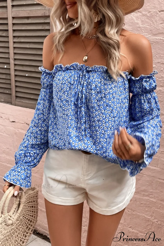 Shoulder Patterned with Off Blouse Frill Trim - Image 2