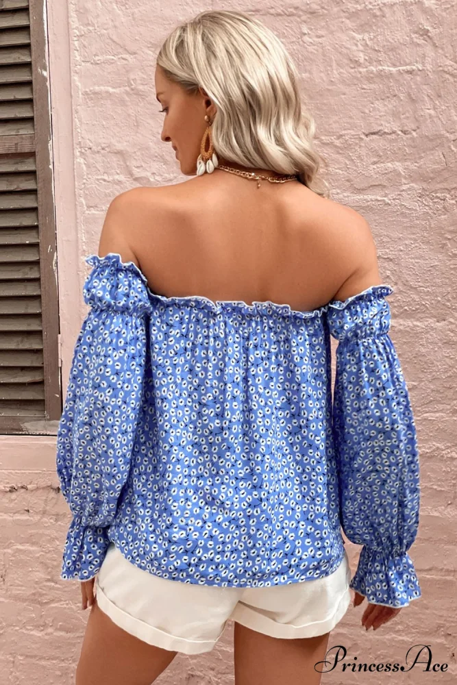 Shoulder Patterned with Off Blouse Frill Trim - Image 3
