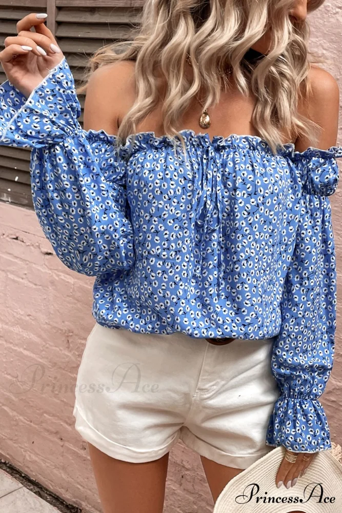Shoulder Patterned with Off Blouse Frill Trim - Image 4