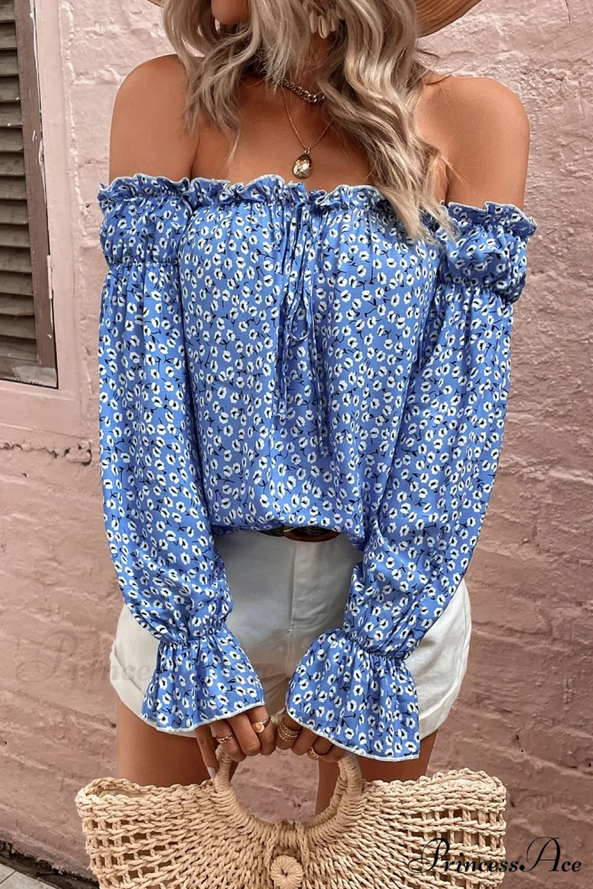 Shoulder Patterned with Off Blouse Frill Trim - Image 5