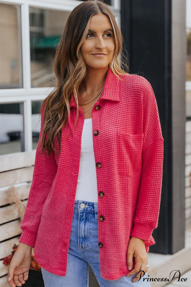 with Blouse Waffle-Knit Dropped Neck Collared Shoulder - Image 2