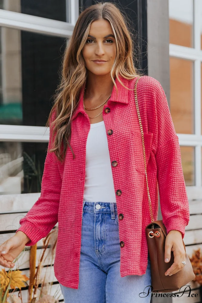 with Blouse Waffle-Knit Dropped Neck Collared Shoulder - Image 9