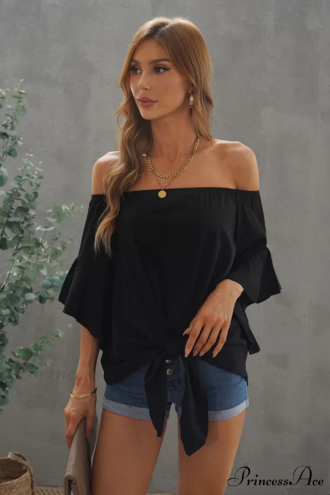 Off-Shoulder Blouse Tie with Hem - Image 3