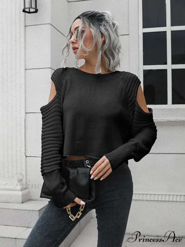 Ribbed Trim Cold-Shoulder Sweater - Image 7