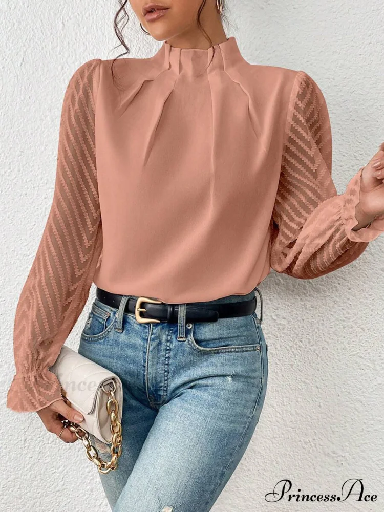 Mock Flounce Blouse Sheer with Arm Neck - Image 11