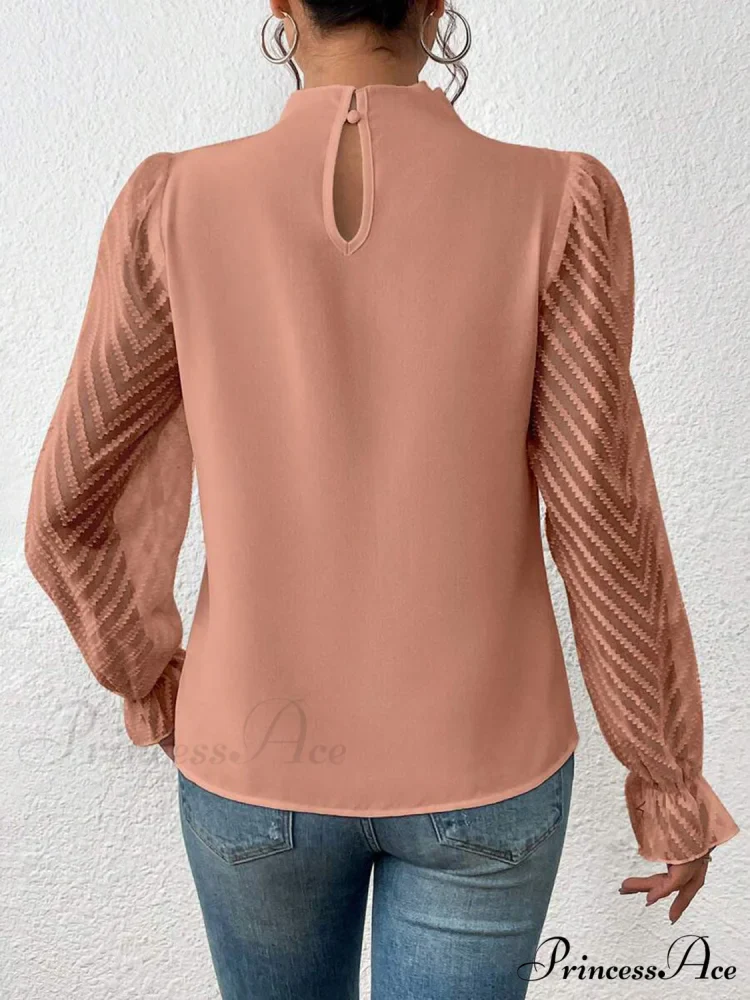 Mock Flounce Blouse Sheer with Arm Neck - Image 12