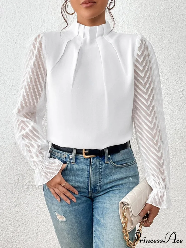 Mock Flounce Blouse Sheer with Arm Neck - Image 13