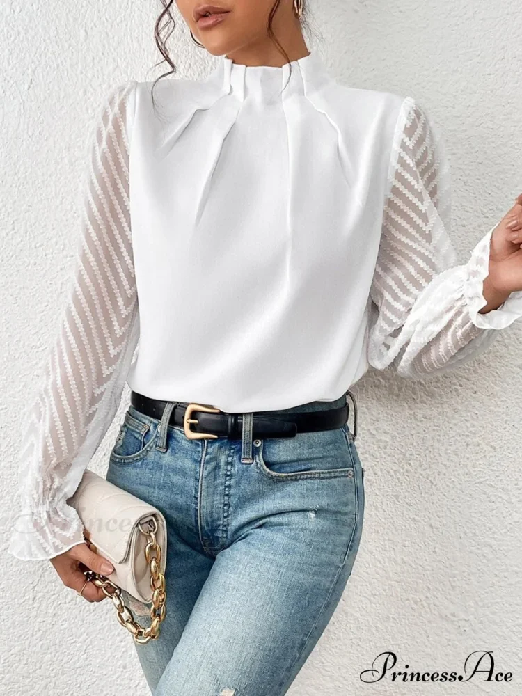 Mock Flounce Blouse Sheer with Arm Neck - Image 14