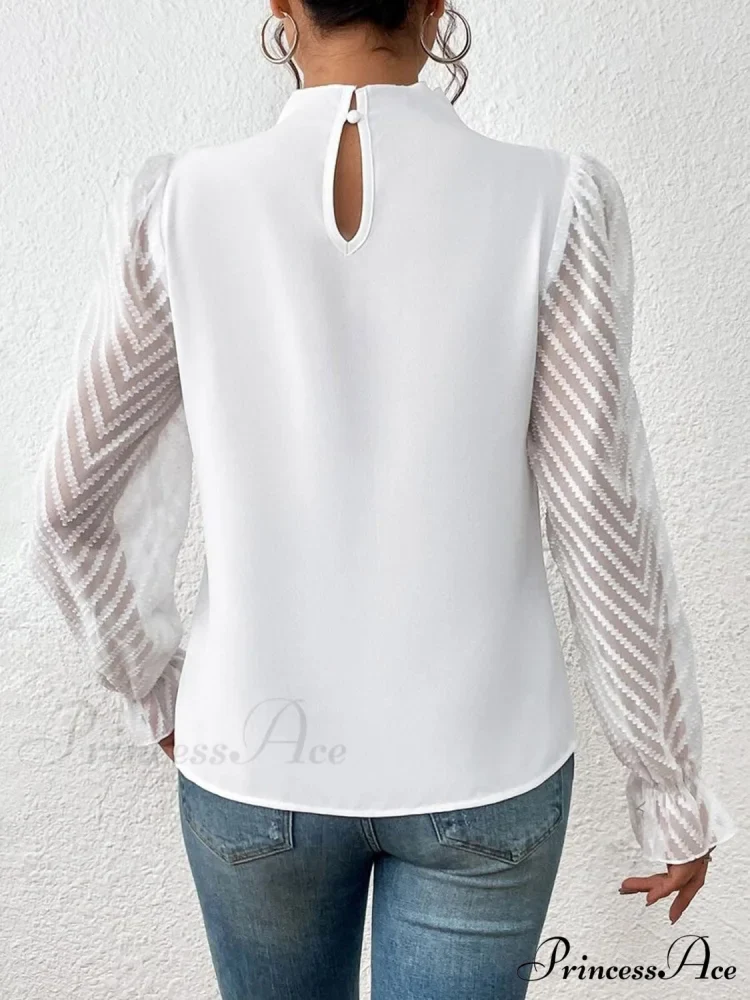 Mock Flounce Blouse Sheer with Arm Neck - Image 15