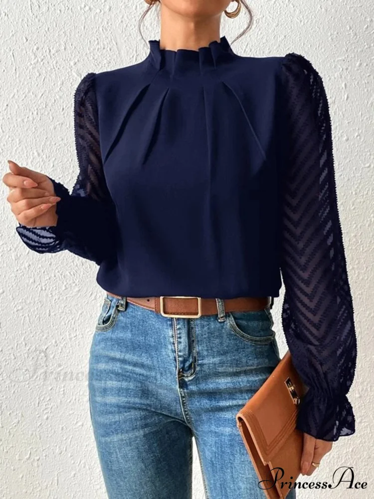 Mock Flounce Blouse Sheer with Arm Neck - Image 2