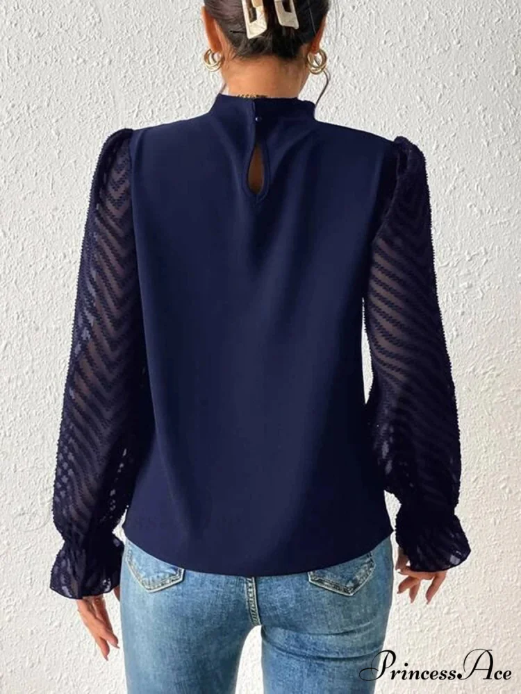 Mock Flounce Blouse Sheer with Arm Neck - Image 3