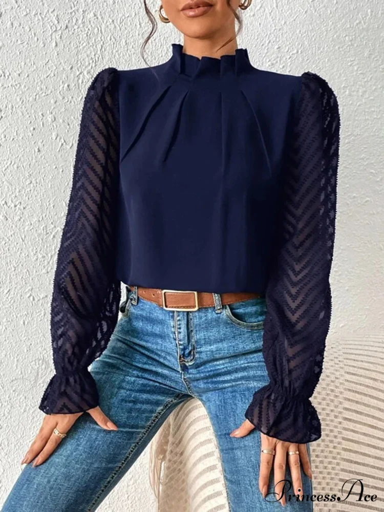 Mock Flounce Blouse Sheer with Arm Neck - Image 4