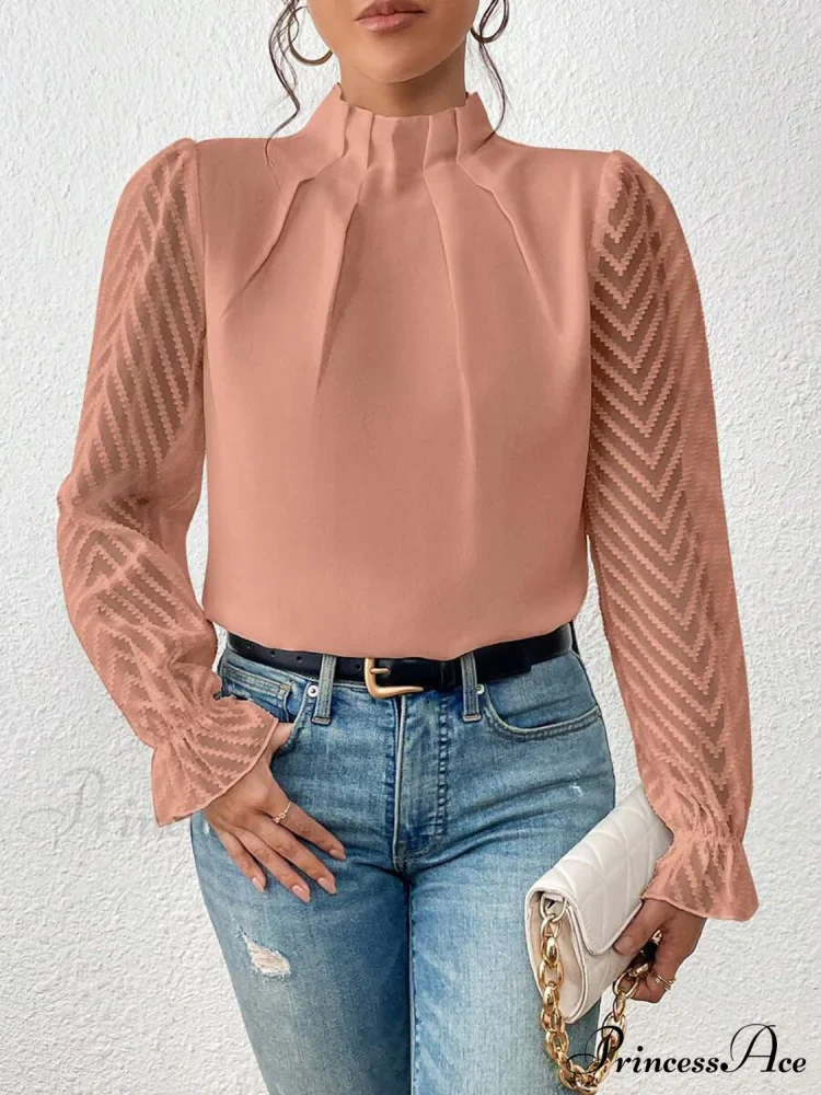 Mock Flounce Blouse Sheer with Arm Neck - Image 5