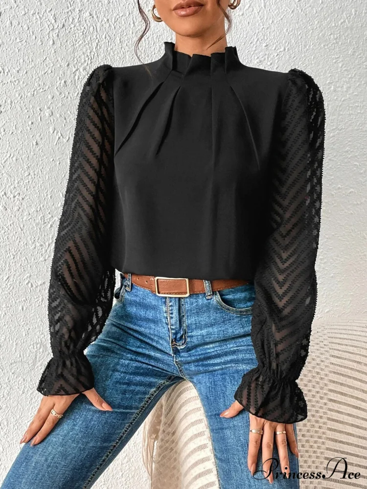 Mock Flounce Blouse Sheer with Arm Neck - Image 6