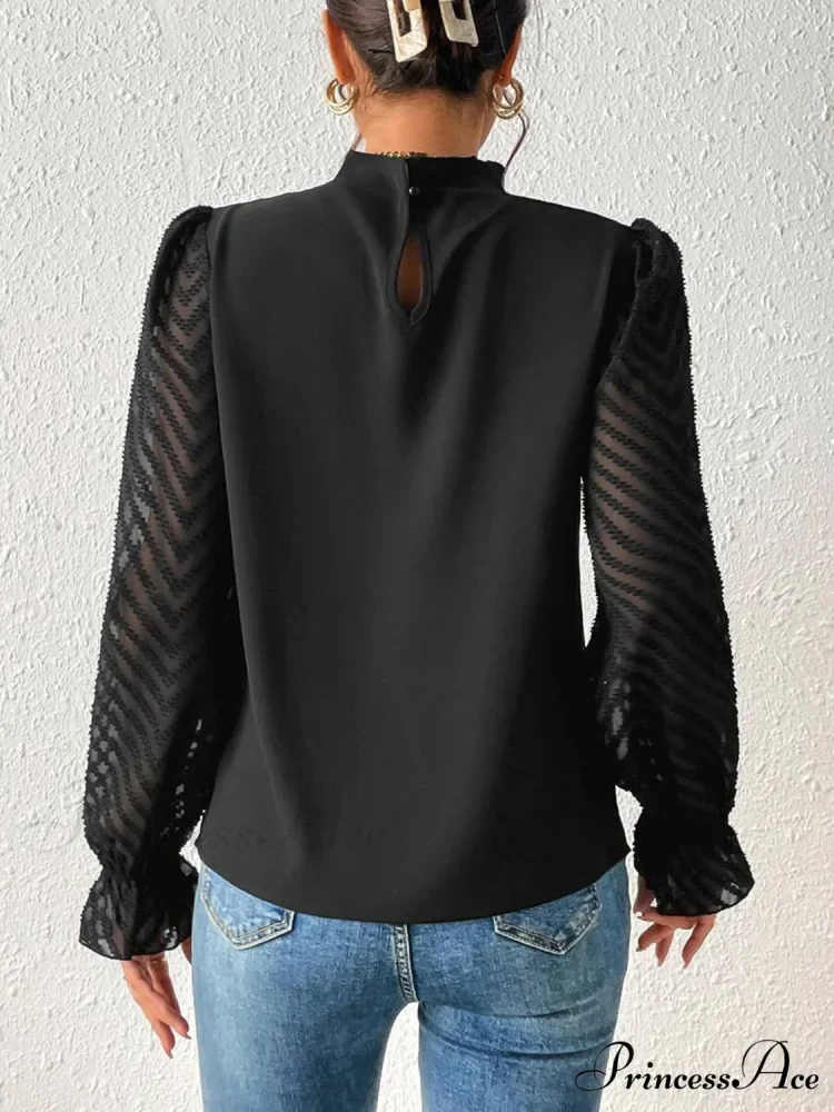 Mock Flounce Blouse Sheer with Arm Neck - Image 7