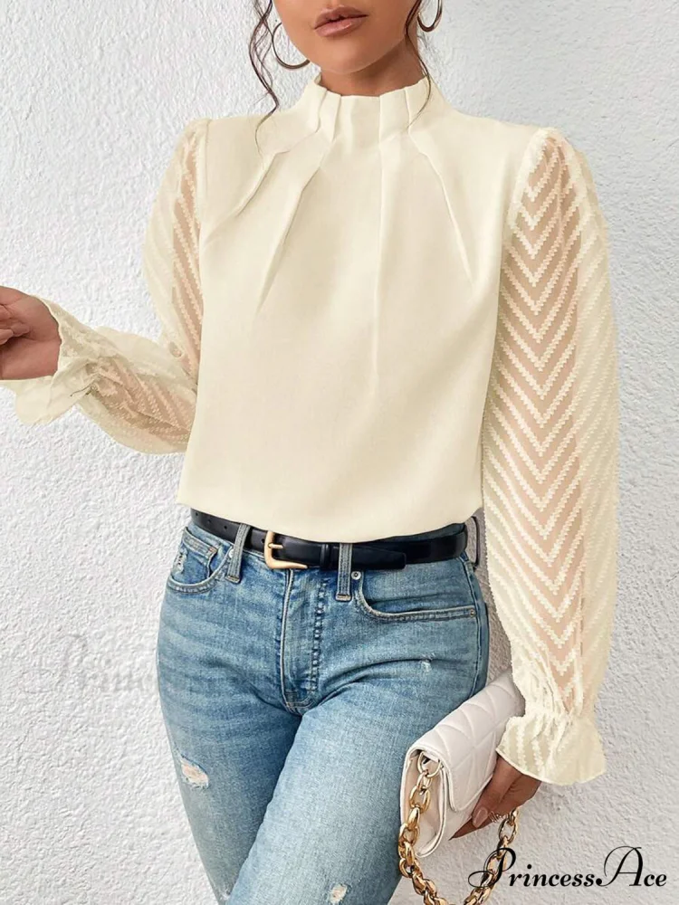 Mock Flounce Blouse Sheer with Arm Neck - Image 8