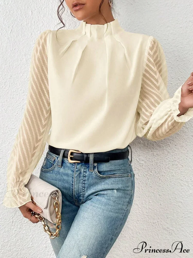 Mock Flounce Blouse Sheer with Arm Neck - Image 9