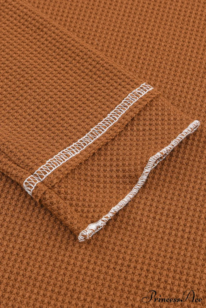 Long Round Arm Neck Brown Textured Top - Image 10