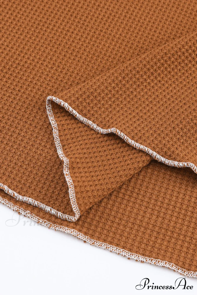 Long Round Arm Neck Brown Textured Top - Image 11
