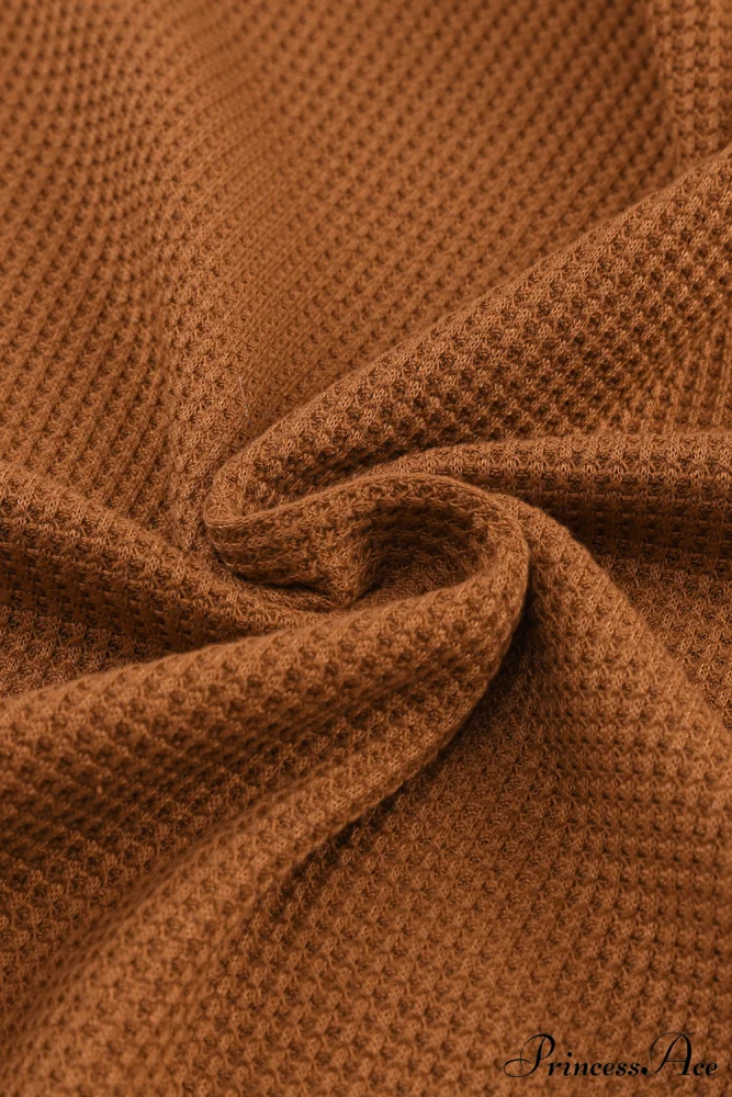 Long Round Arm Neck Brown Textured Top - Image 12