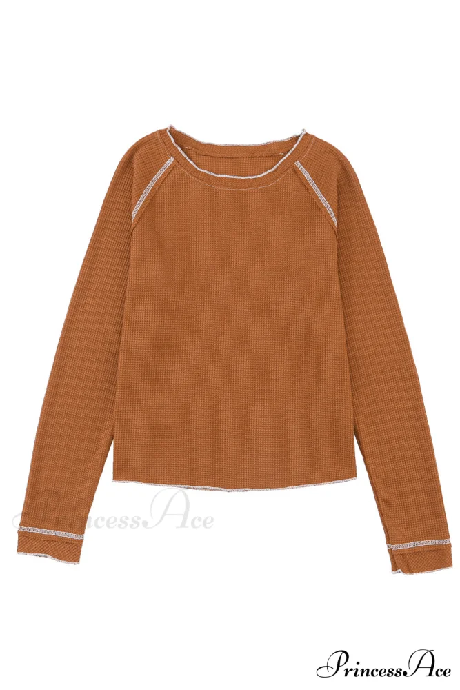 Long Round Arm Neck Brown Textured Top - Image 13