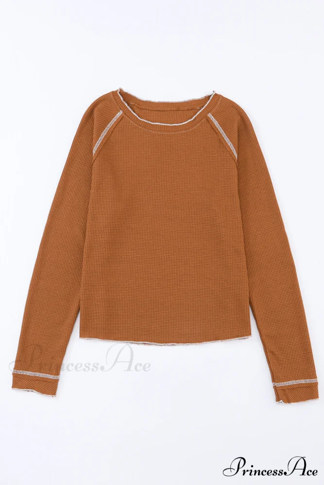 Long Round Arm Neck Brown Textured Top - Image 7