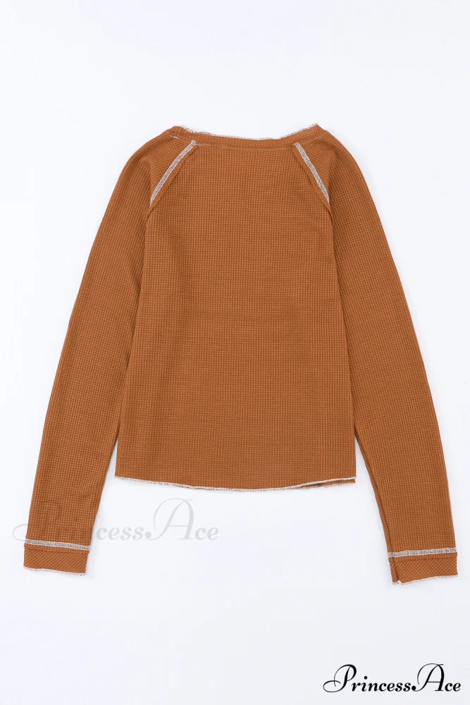 Long Round Arm Neck Brown Textured Top - Image 8