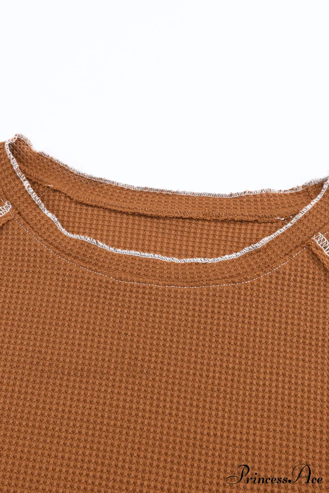 Long Round Arm Neck Brown Textured Top - Image 9