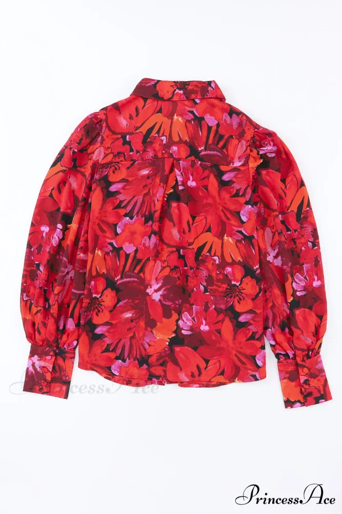 Blouse Lantern Arm Flowered Design in Red - Image 5