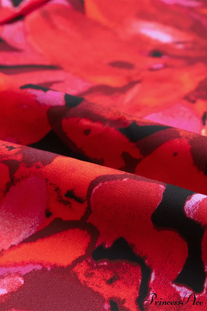 Blouse Lantern Arm Flowered Design in Red - Image 6