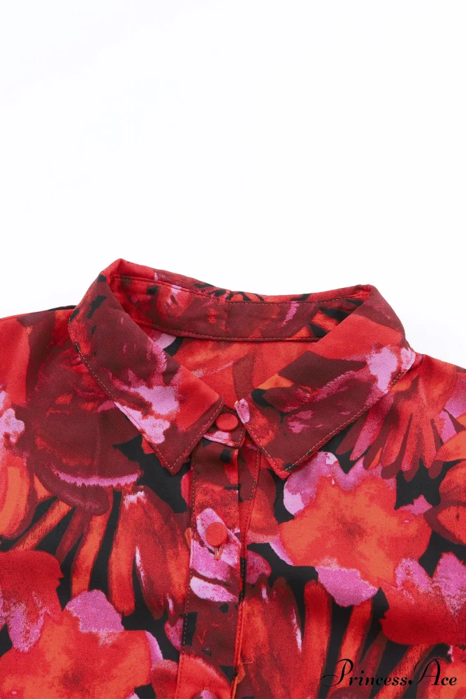 Blouse Lantern Arm Flowered Design in Red - Image 9