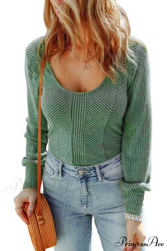 Textured Arm Green - Top Long U Neck - Image 6