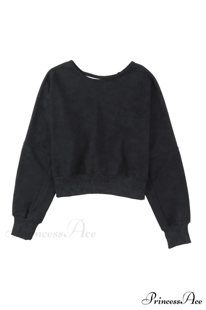 Acid Back Wash Open V-shape in Sweatshirt Black - Image 14