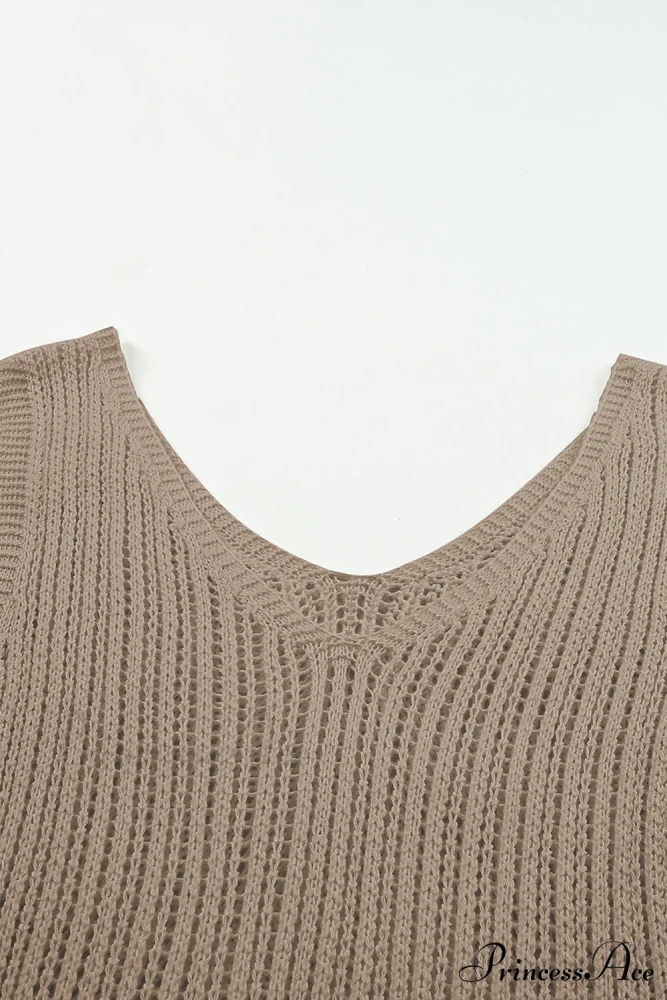 in V Knit Top Neck Tank Khaki - Image 5