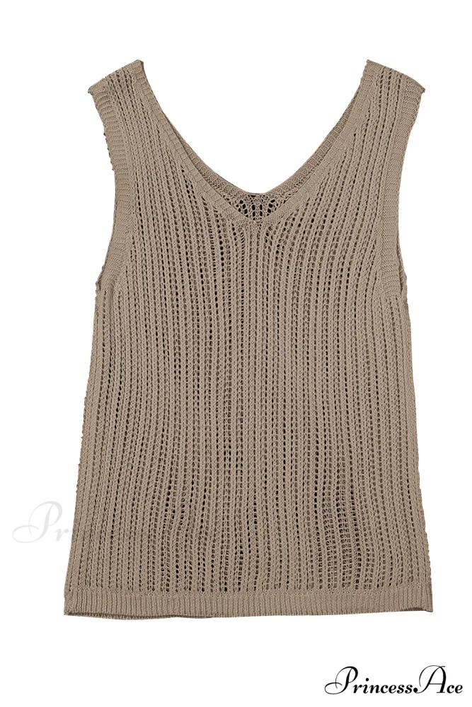 in V Knit Top Neck Tank Khaki - Image 9